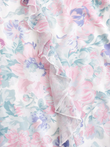 Flounce Trim Flower Printed Cami Top And Slit Hem Midi Skirt Set