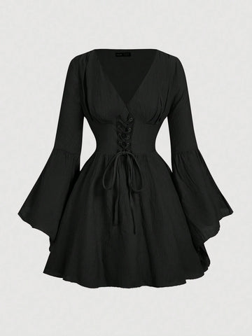 Formal Dress Prom Dress With Sleeves Ladies' Flared Sleeves Waist Tie Dress