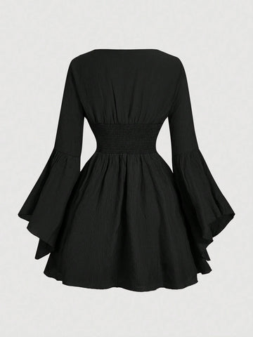 Formal Dress Prom Dress With Sleeves Ladies' Flared Sleeves Waist Tie Dress