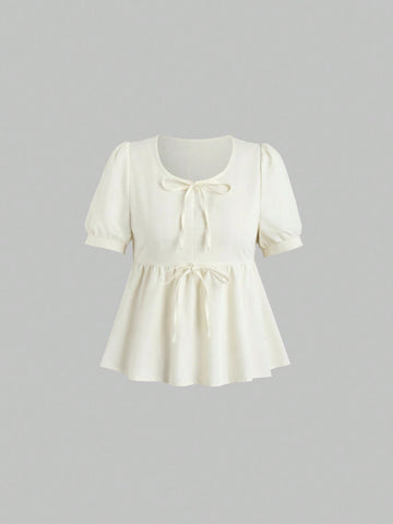 MOD French Academy Style Women's Summer Puff Sleeve Blouse In Sweet And Unpopular Design