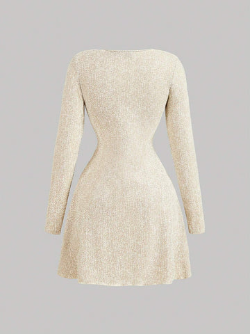 Front Bow Decoration, Small Fragrant Apricot Color, Party Dress, Elegant Dress,Christmas Party Dress,