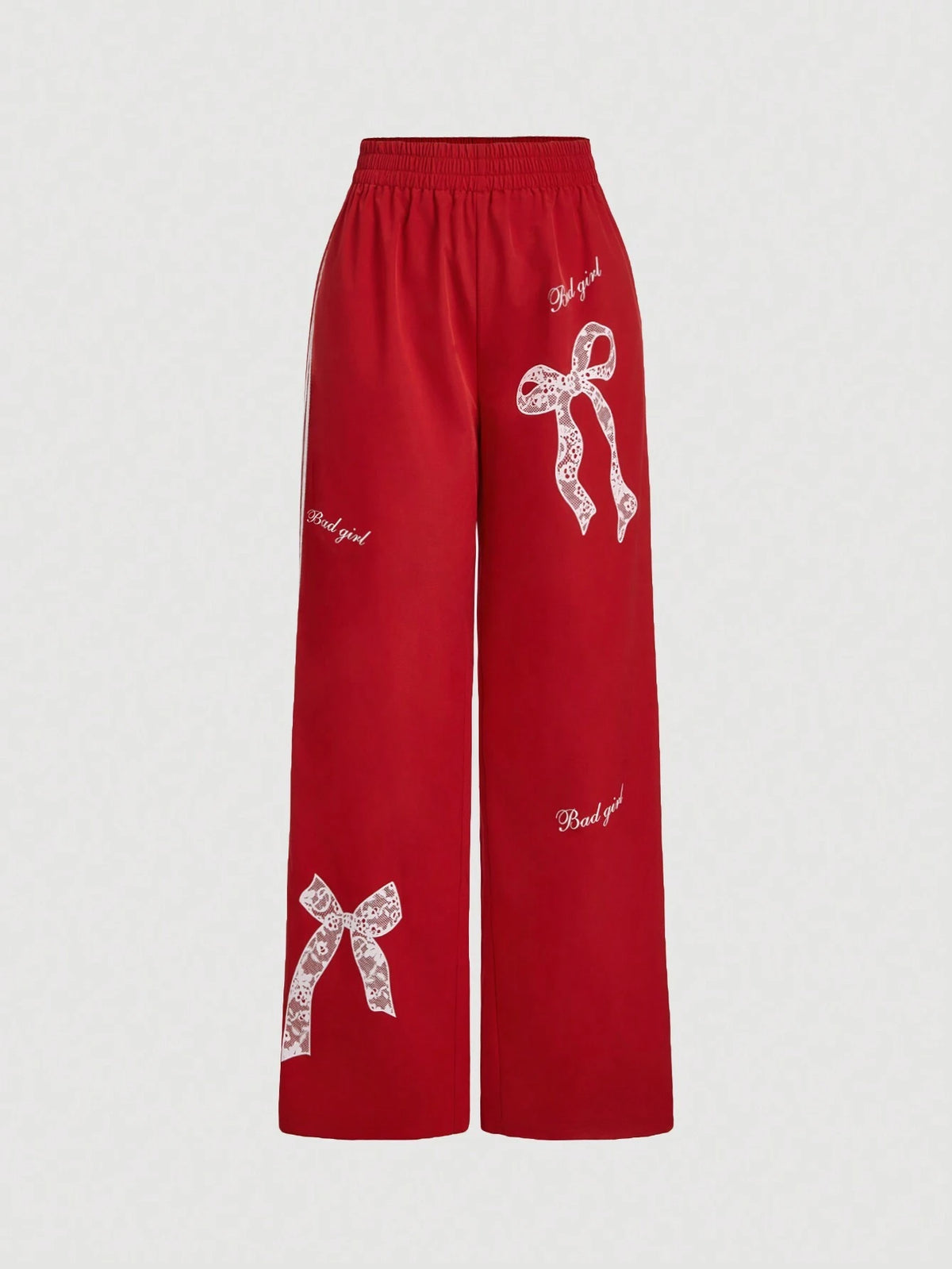 MOD Front Bow Knot Print Side Ribbon Decorated Red Sports Pants