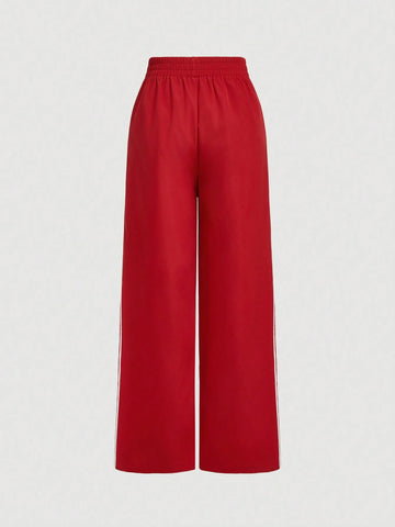MOD Front Bow Knot Print Side Ribbon Decorated Red Sports Pants