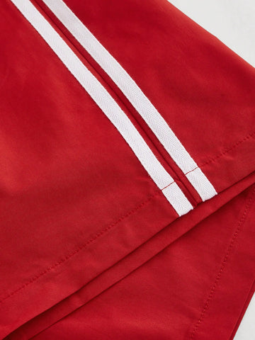 MOD Front Bow Knot Print Side Ribbon Decorated Red Sports Pants