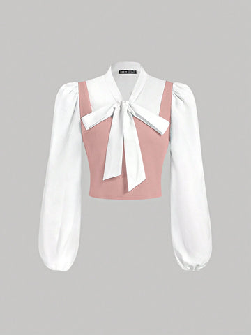 MOD Front Tie Black And White Contrasting College Shirt,