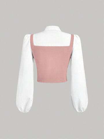 MOD Front Tie Black And White Contrasting College Shirt,