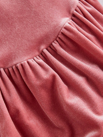 Fur Collar Bow Detached Hem Velvet Red Cami Dress