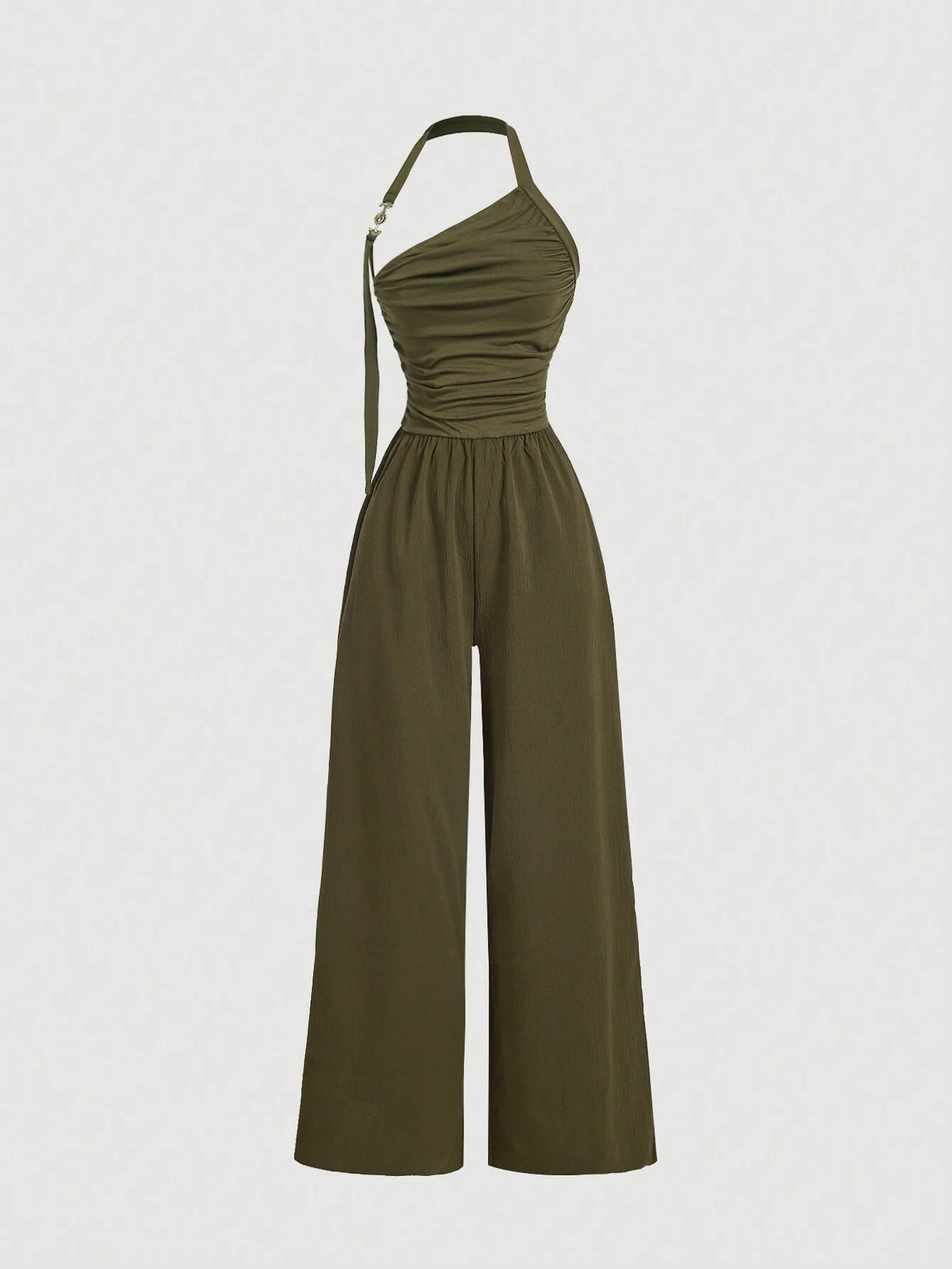 Green Plunging Neckline Ruched Jumpsuit For Women, Back To School Clothes, Fall Women Clothes, Business Women Clothes, Halloween Jumpsuit, Women Frenchies Elegant, Business Women Clothes