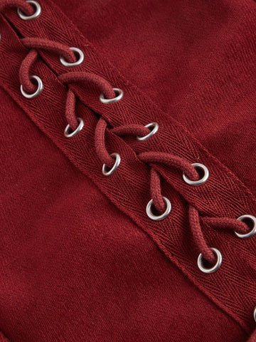 MOD Hollow Out Flared Sleeve Contrast Tie Waist Vintage Blouse