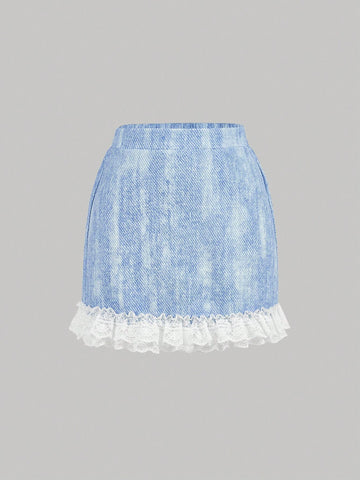 Hollow Out Lace-Up Bowknot Decorated Camisole Top & Lace Trimmed Mini Skirt Two-Piece Set For Summer