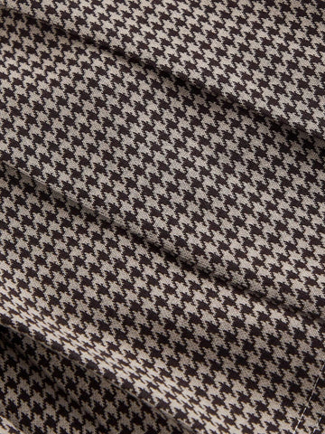 Houndstooth Print Polo Collar Ruched Waist Dress