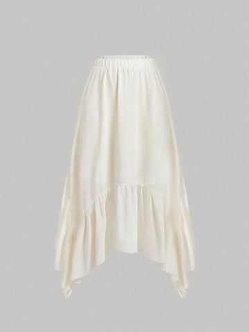 MOD Irregular Hem Romantic Ladies Summer Skirt In Apricot Chiffon