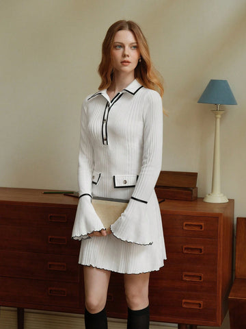 Ivory White Blouse Collar Bell Sleeve Dress For Women,Winter Women,Thanksgiving Women