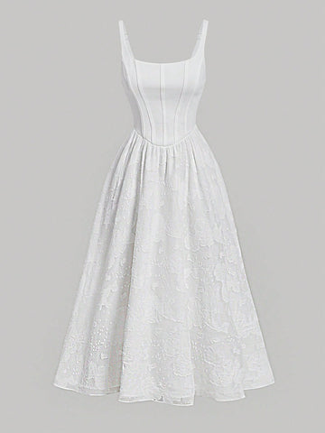 MOD Jacquard Fold Pleated Hem Overall Dress Without Tee