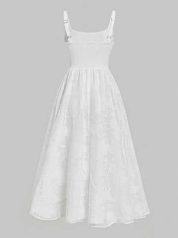 MOD Jacquard Fold Pleated Hem Overall Dress Without Tee