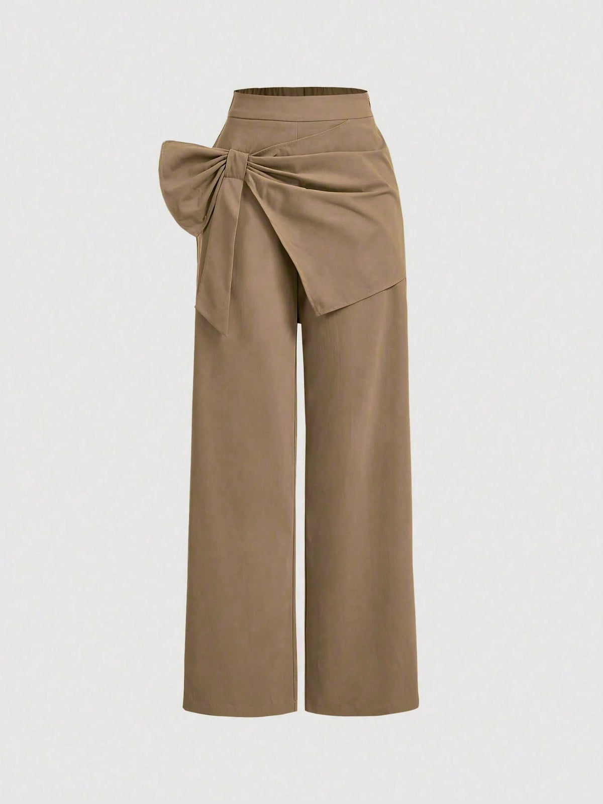 MOD Khaki 3D Big Bow And Skirt Patch Trousers,Fall Clothes, Clothes,Asymmetrical Pants
