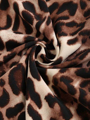 Knitted Solid Color Crew Neck Sweater And Leopard Print Mini Skirt Casual 2pcs Set