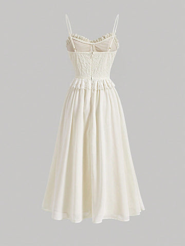 MOD Lace Up Front Ruffle Trim Cami Dress