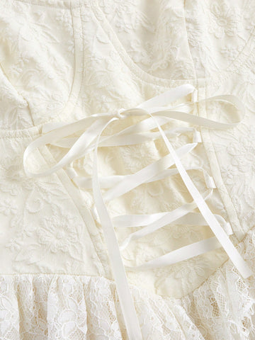 MOD Lace Up Front Ruffle Trim Cami Dress