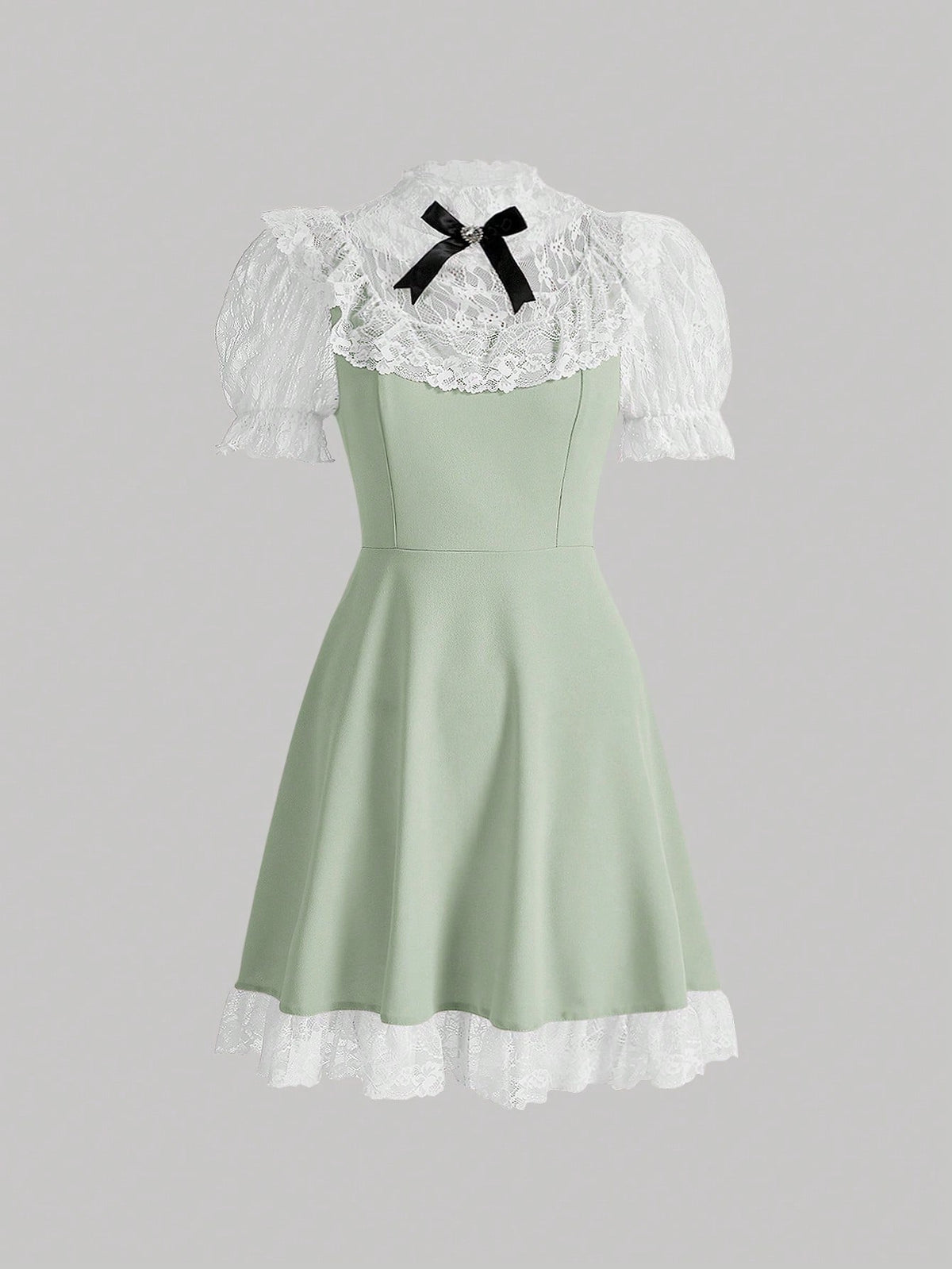Ladies' Contrast Color Lace Panel Dress With Bow-Knot Front
