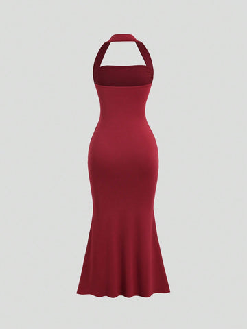 MOD Ladies' Halter Pleated Dress With Mermaid Hemline