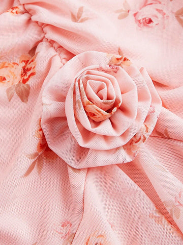 Ladies' Pink Floral Paisley Print Ruffled Halter Neck Short Dress,Party Dress,Pink Floral Dress,Short