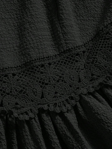 Ladies' Simple Solid Color Lace Trimmed Ruffle Hem Spaghetti Strap Dress