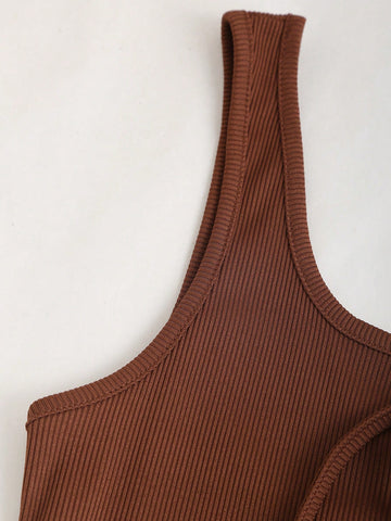 Ladies' Solid Color Cross Strap Wrap Dress