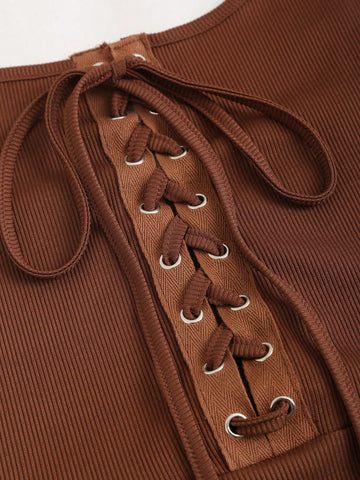 Ladies' Solid Color Cross Strap Wrap Dress