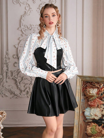 Ladies' Solid Color Faux Leather Strapless Two Piece Set
