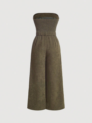 Ladies Solid Color Jumpsuit With Single Breasted Closure