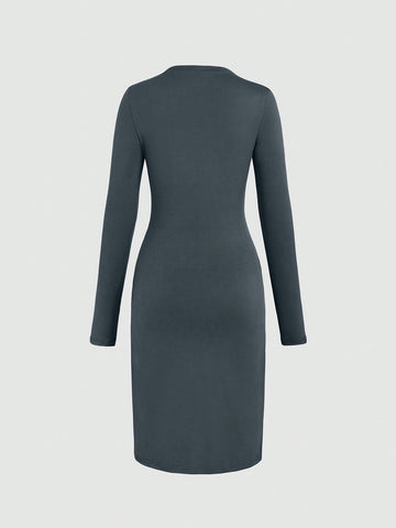 MOD Ladies' Solid Color Pleated Slim-Fit Dress