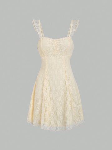 Ladies Solid Color Simple Lace Decorated Dress