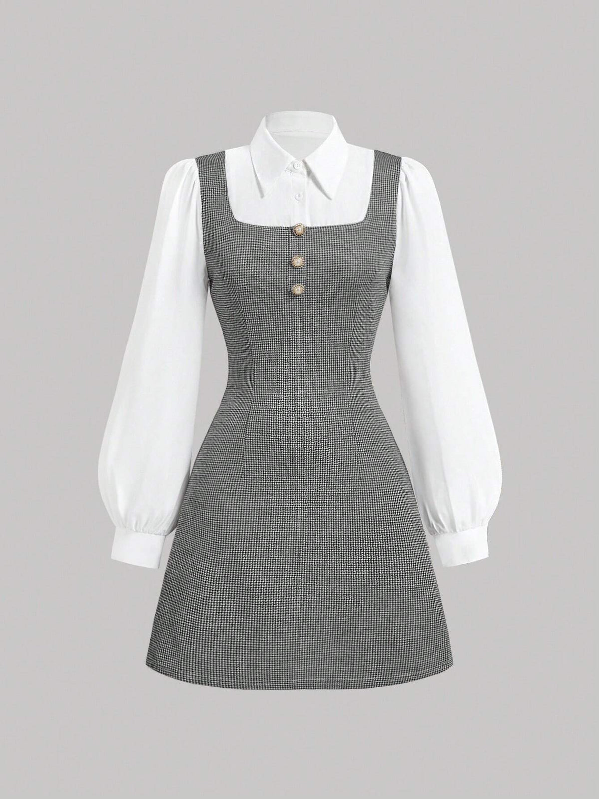 Lapel Contrasting Color Stitching College Style Retro Plaid Dress, Autumn Dress,Christmas Party