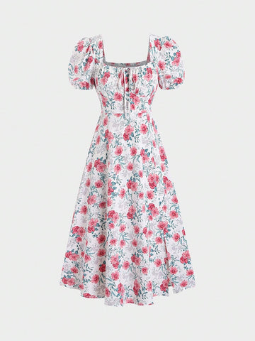 Mini Floral Print Puff Sleeve Dress