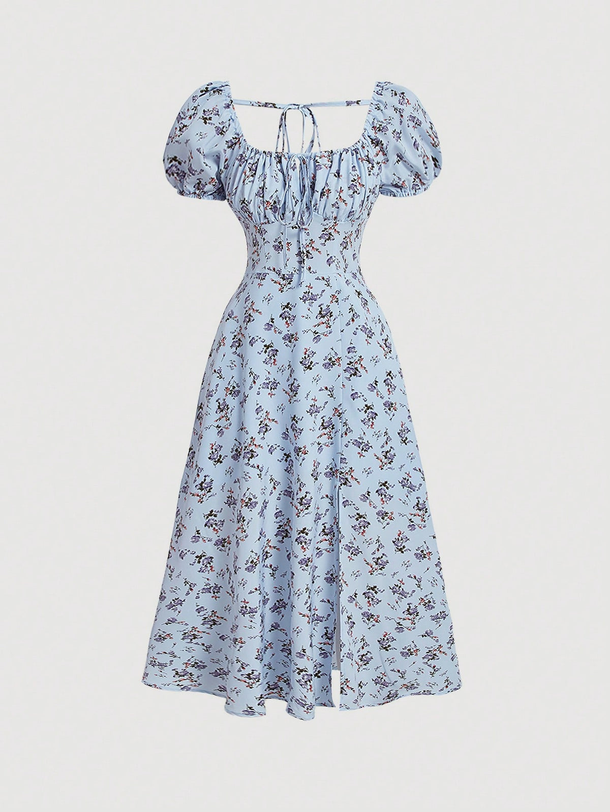 Mini Floral Printed A-Line Dress With Square Neckline And Puff Sleeves