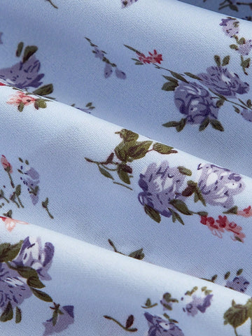 Mini Floral Printed A-Line Dress With Square Neckline And Puff Sleeves