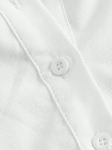 Mock Neck Lace Detail Ruffle Trim Knot Front Shirt