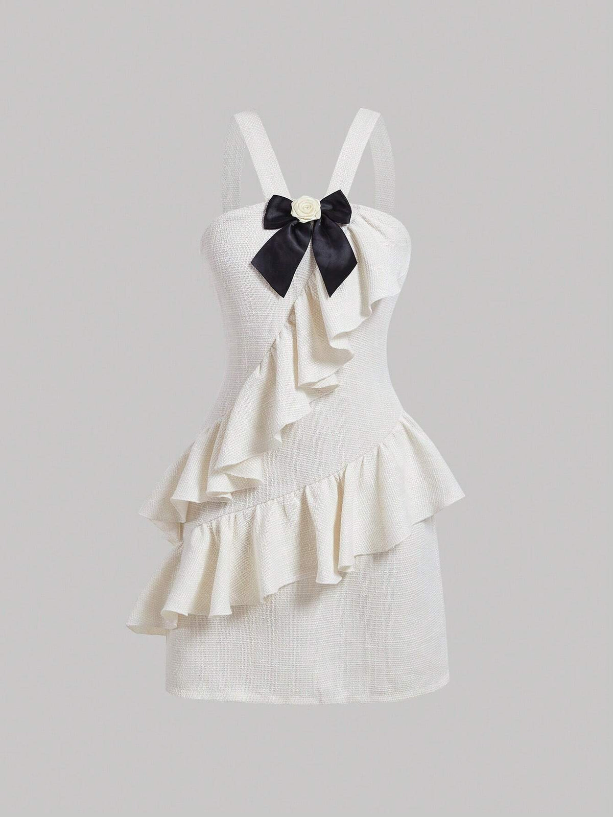 Multi-Layered Ruffle Hem Dress With Bow Decor