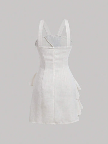 Multi-Layered Ruffle Hem Dress With Bow Decor