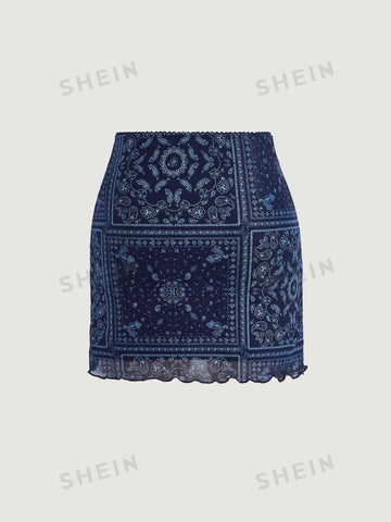 MOD Paisley Scarf Print Lettuce Trim Skirt