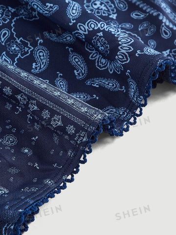 MOD Paisley Scarf Print Lettuce Trim Skirt