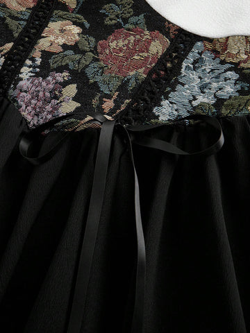 Palace Gorgeous Contrast Color Baroque Waistline Retro Party Date Dress,Cruise Women