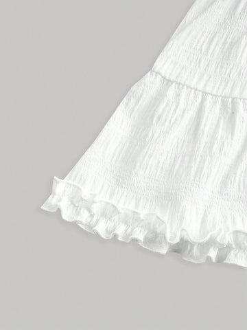 Peter Pan Collar Bubble Sleeve Eyelash Lace And Floral Patchwork Wrinkled Blouse With Elastic Waistband And Multilayered Pleated Skirt Two-Piece Set