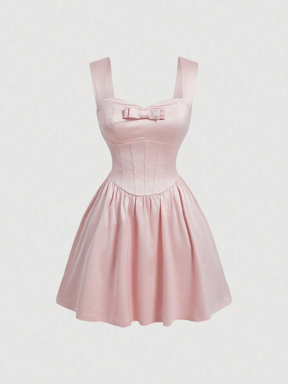 Pink 3D Bow Waist Belted V-Neck Satin Summer Party Dress For Dating