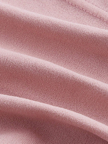 Pink Butterfly Knot Design Split Hem Strapless Top & Skirt Set With Fringe Detail