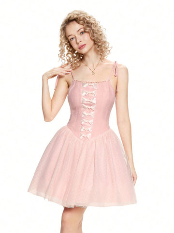 Elegant Dress With Bow On The Front And Mesh Hem, Party Dress,New Years Outfit,Valentine's