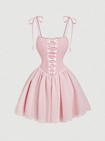 Elegant Dress With Bow On The Front And Mesh Hem, Party Dress,New Years Outfit,Valentine's