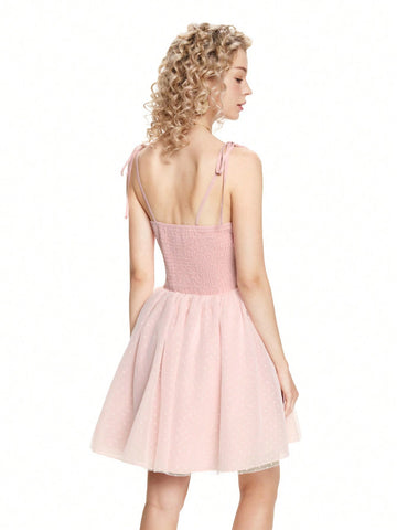 Elegant Dress With Bow On The Front And Mesh Hem, Party Dress,New Years Outfit,Valentine's