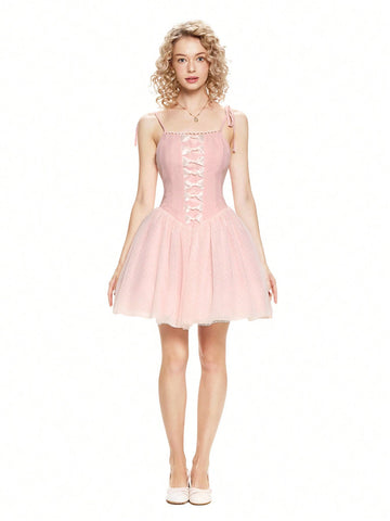 Elegant Dress With Bow On The Front And Mesh Hem, Party Dress,New Years Outfit,Valentine's